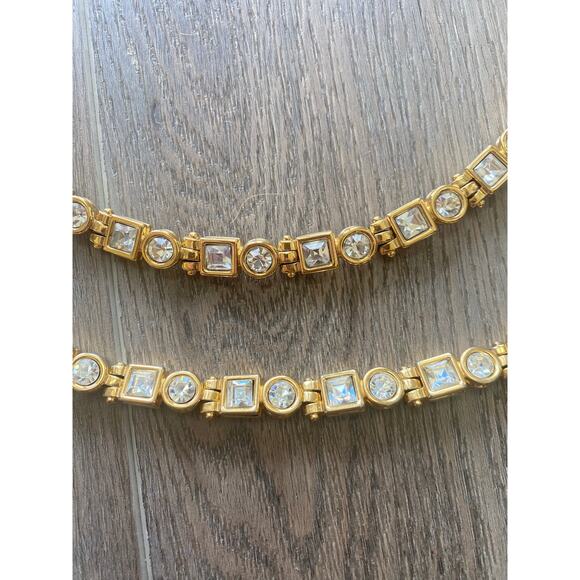 Vintage Monet Chunky Gold Tone Necklace Bracelet Set Rhinestone Chain Link 16” - Picture 2 of 4